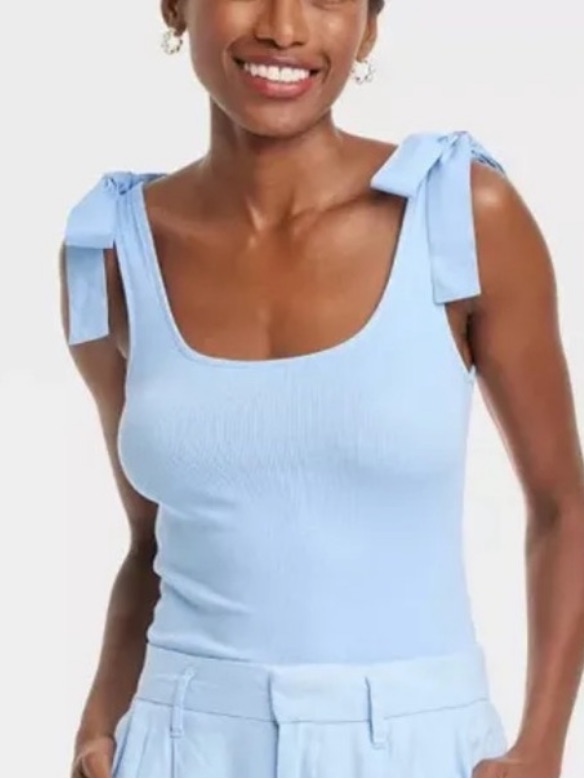 A New Day Tie-Shoulder Light Blue Ribbed Tank Top - Women From Target Size Small